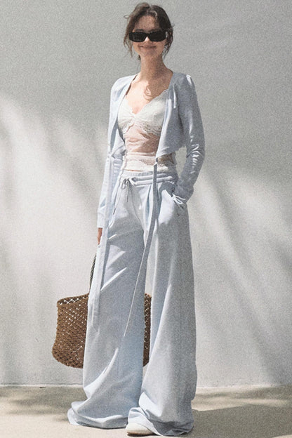 Lace-Up Top & Wide Leg Pants Set-Up