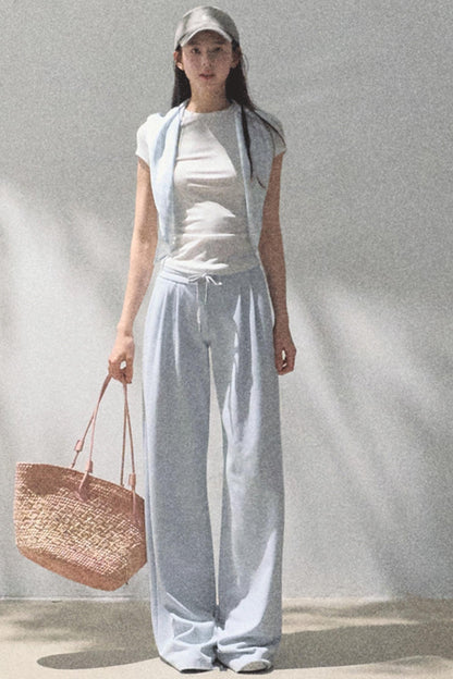 Lace-Up Top & Wide Leg Pants Set-Up