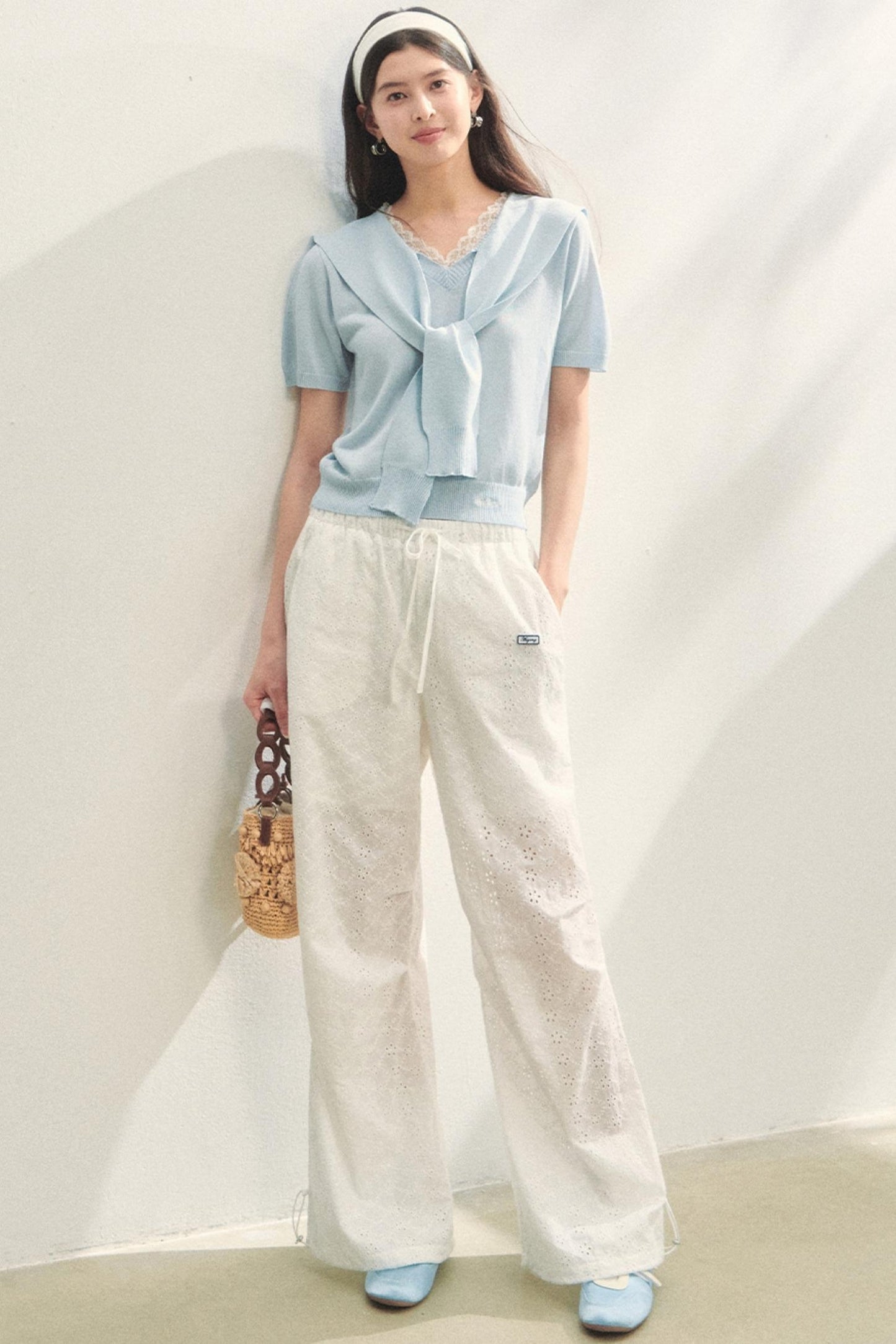 Short-Sleeved Lounge Knit Slacks Set-Up