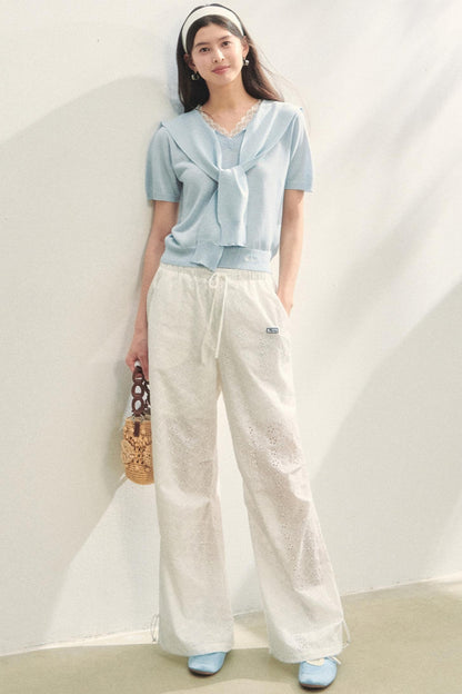 Short-Sleeved Lounge Knit Slacks Set-Up