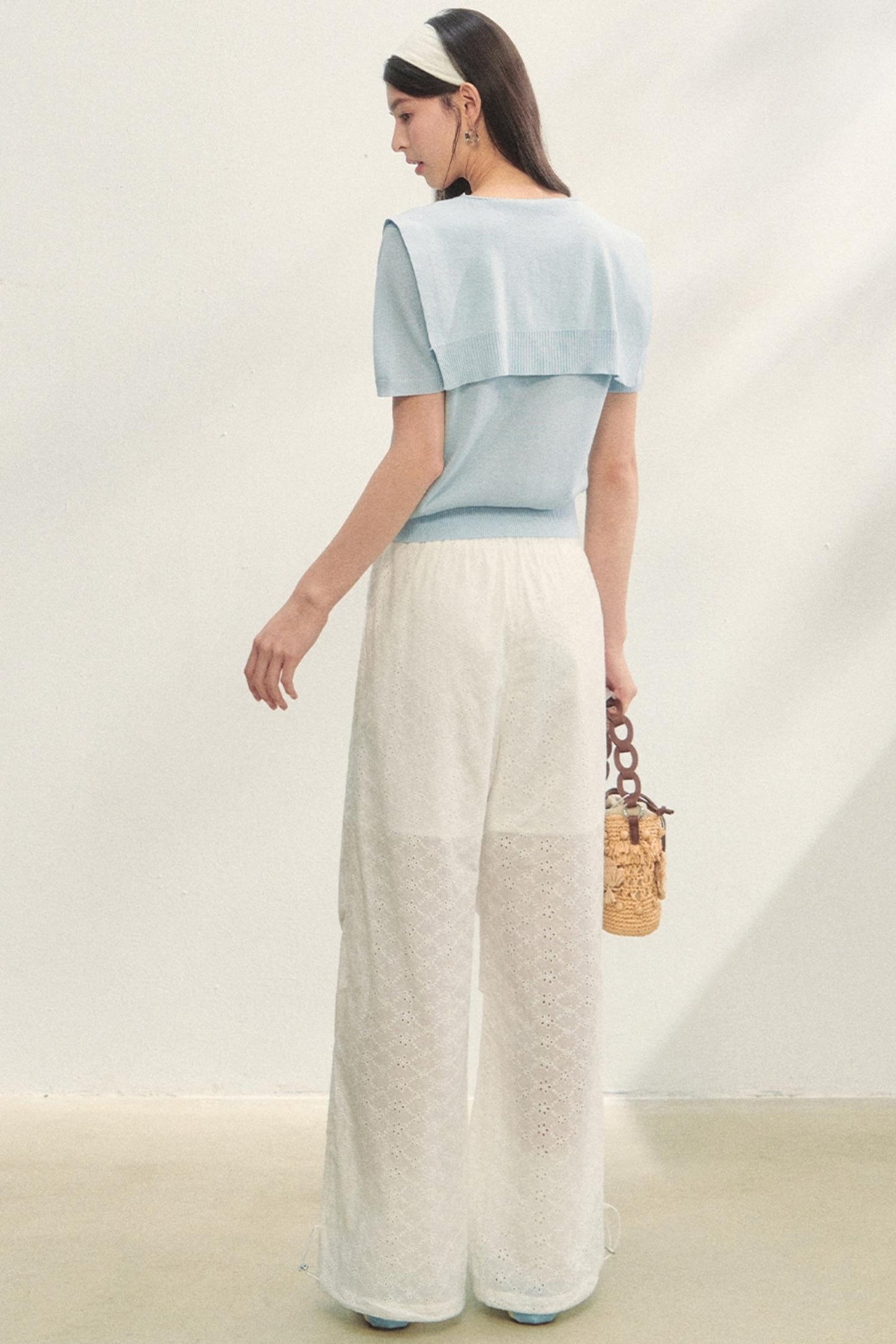 Short-Sleeved Lounge Knit Slacks Set-Up