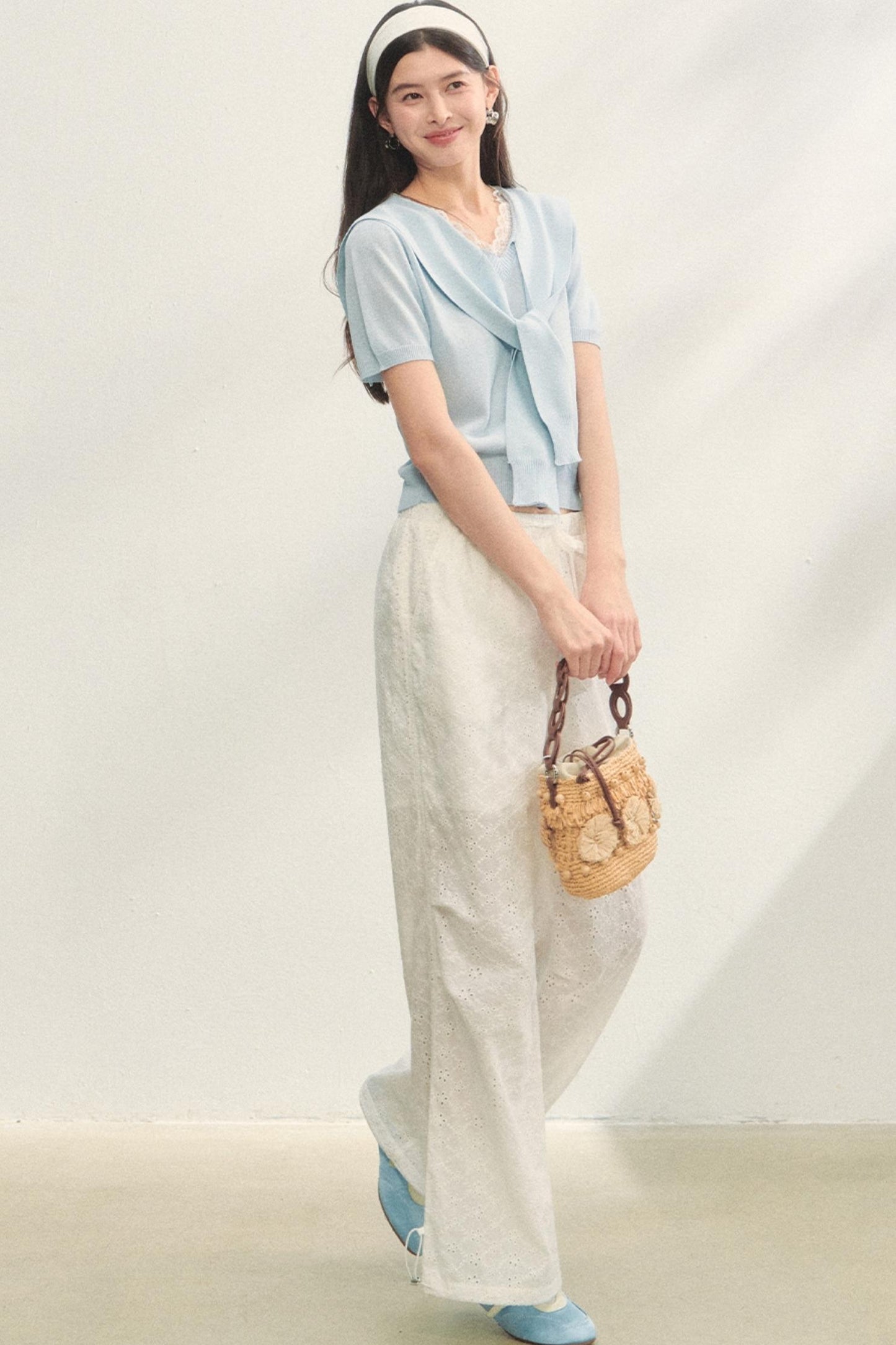 Short-Sleeved Lounge Knit Slacks Set-Up