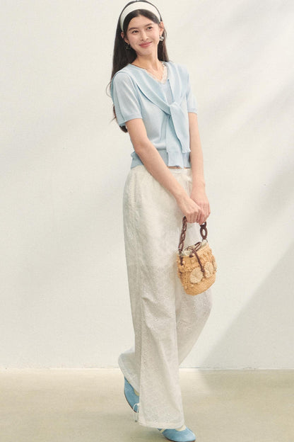 Short-Sleeved Lounge Knit Slacks Set-Up