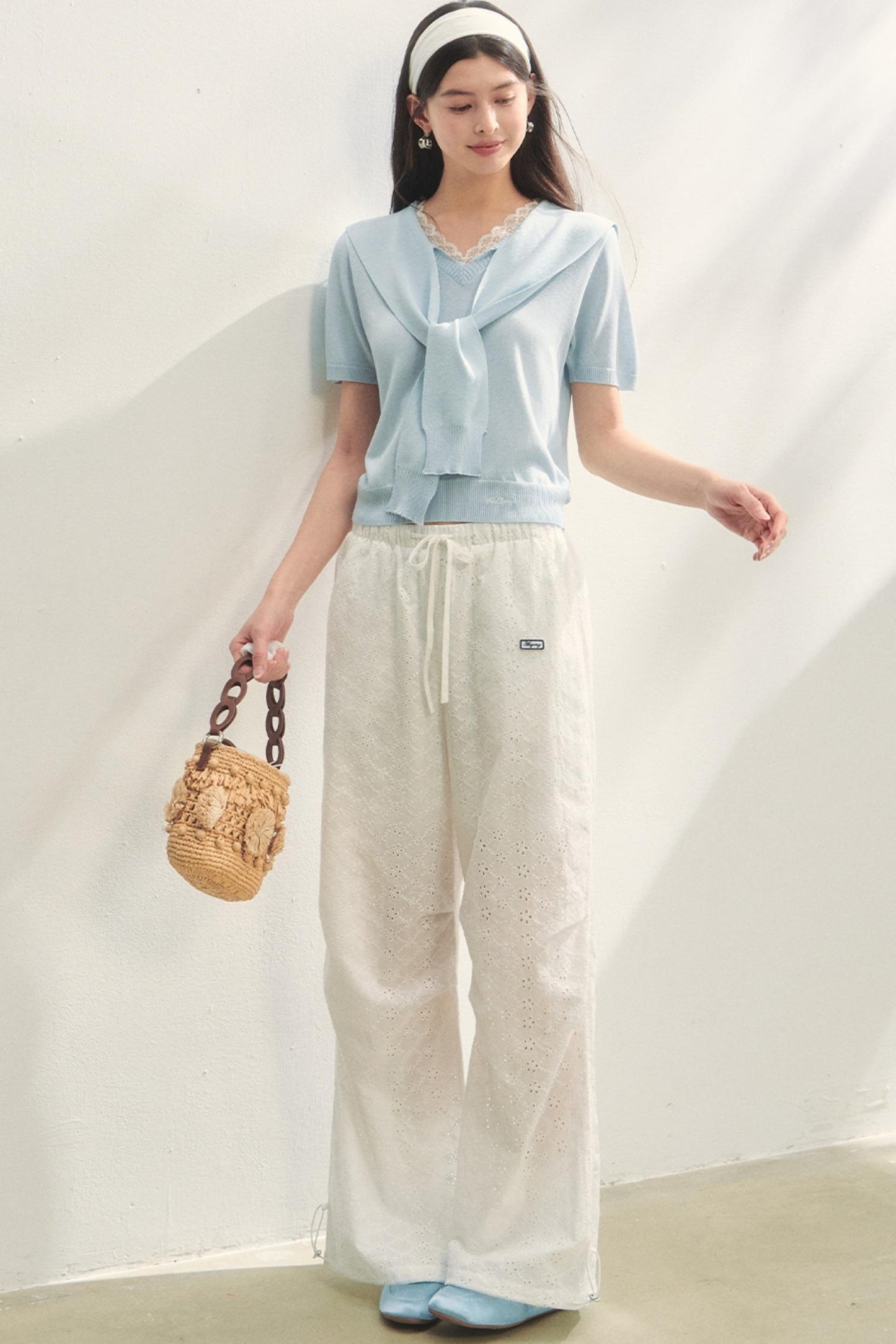 Short-Sleeved Lounge Knit Slacks Set-Up