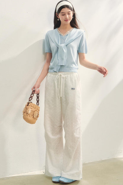 Short-Sleeved Lounge Knit Slacks Set-Up