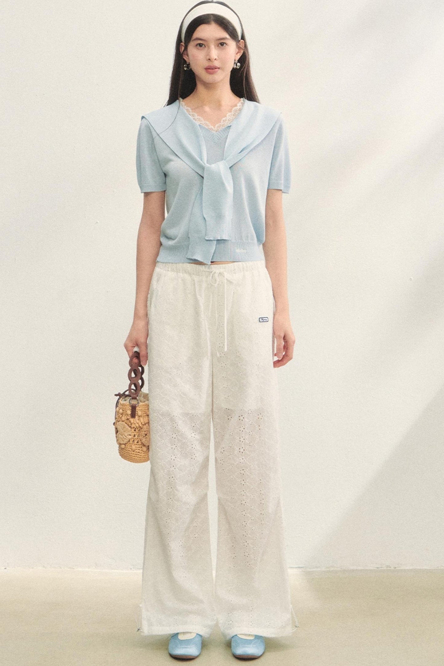 Short-Sleeved Lounge Knit Slacks Set-Up