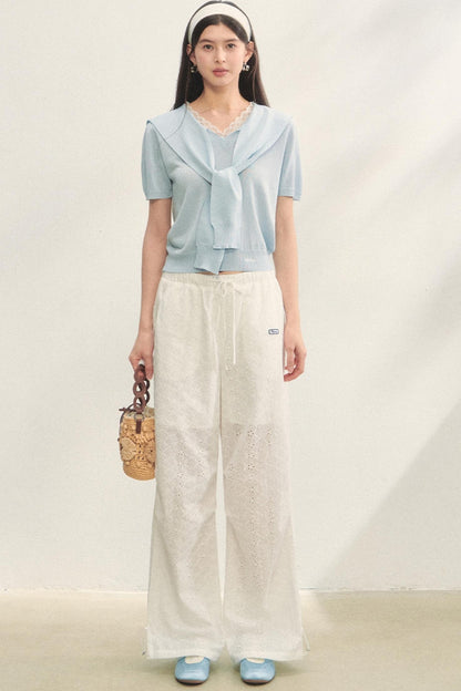 Short-Sleeved Lounge Knit Slacks Set-Up