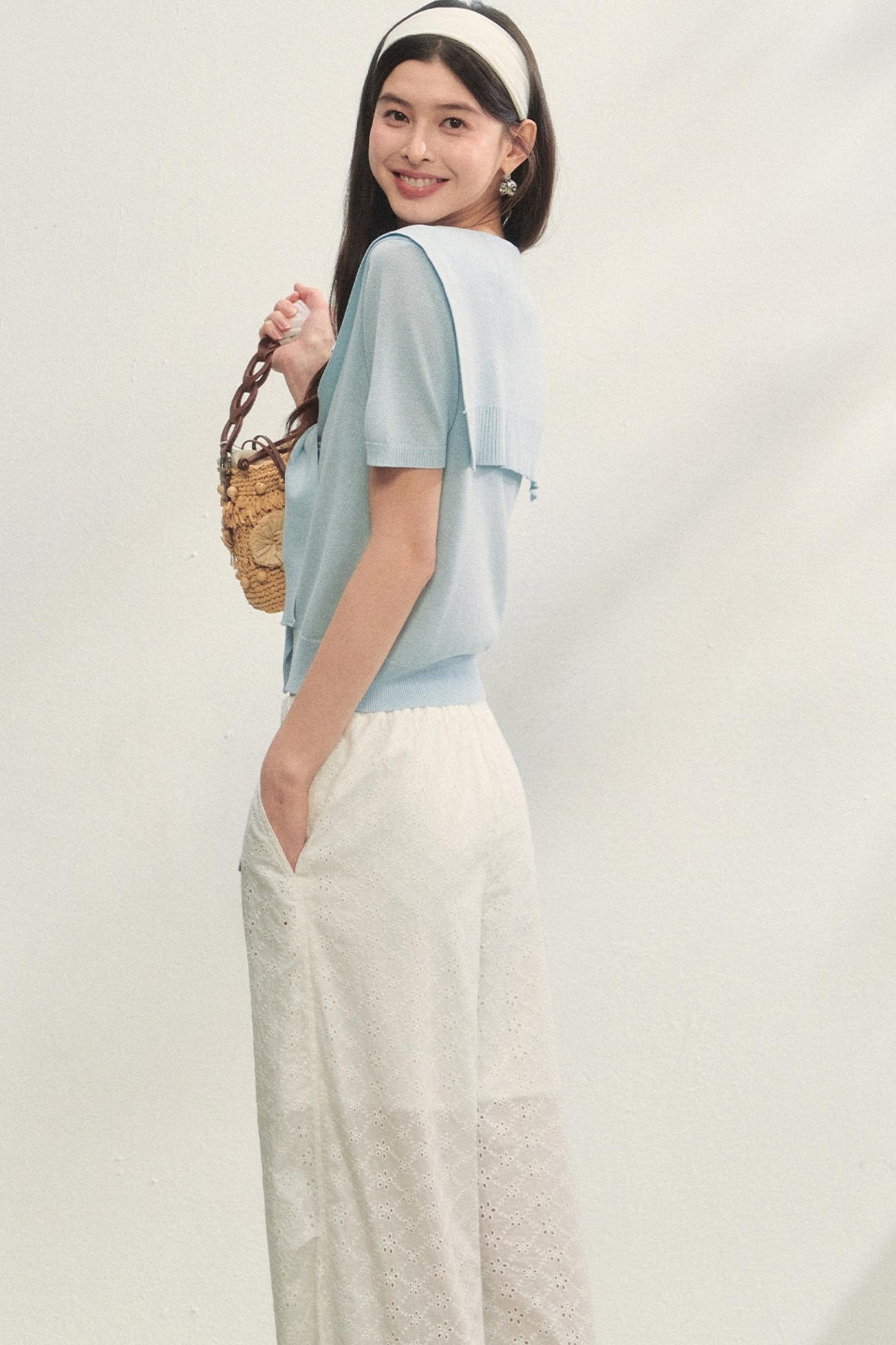 Short-Sleeved Lounge Knit Slacks Set-Up