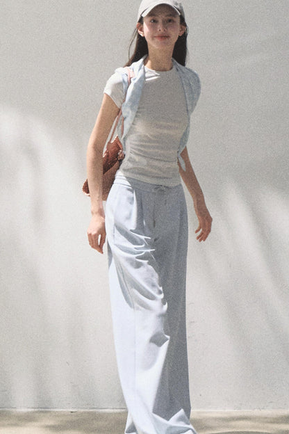 Lace-Up Top & Wide Leg Pants Set-Up