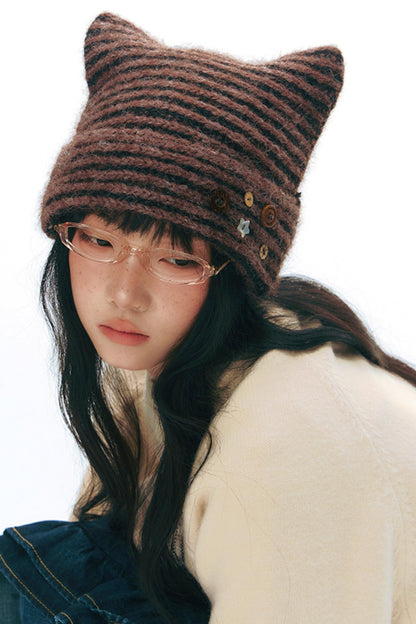 Striped Cat Ear Knit Hat
