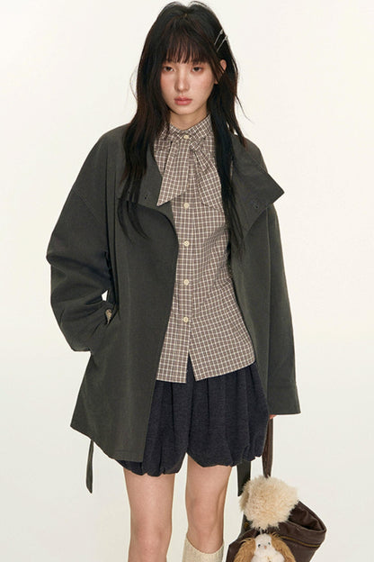 Dual-Purpose Plaid Patchwork Trench Coat