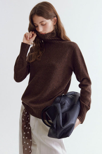 Wool Floral Yarn Turtleneck Sweater