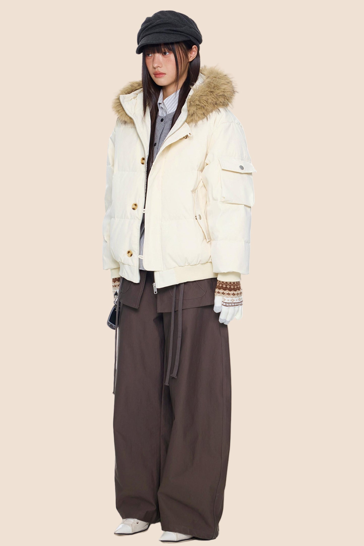 Large Fur Collar Hooded Jacket