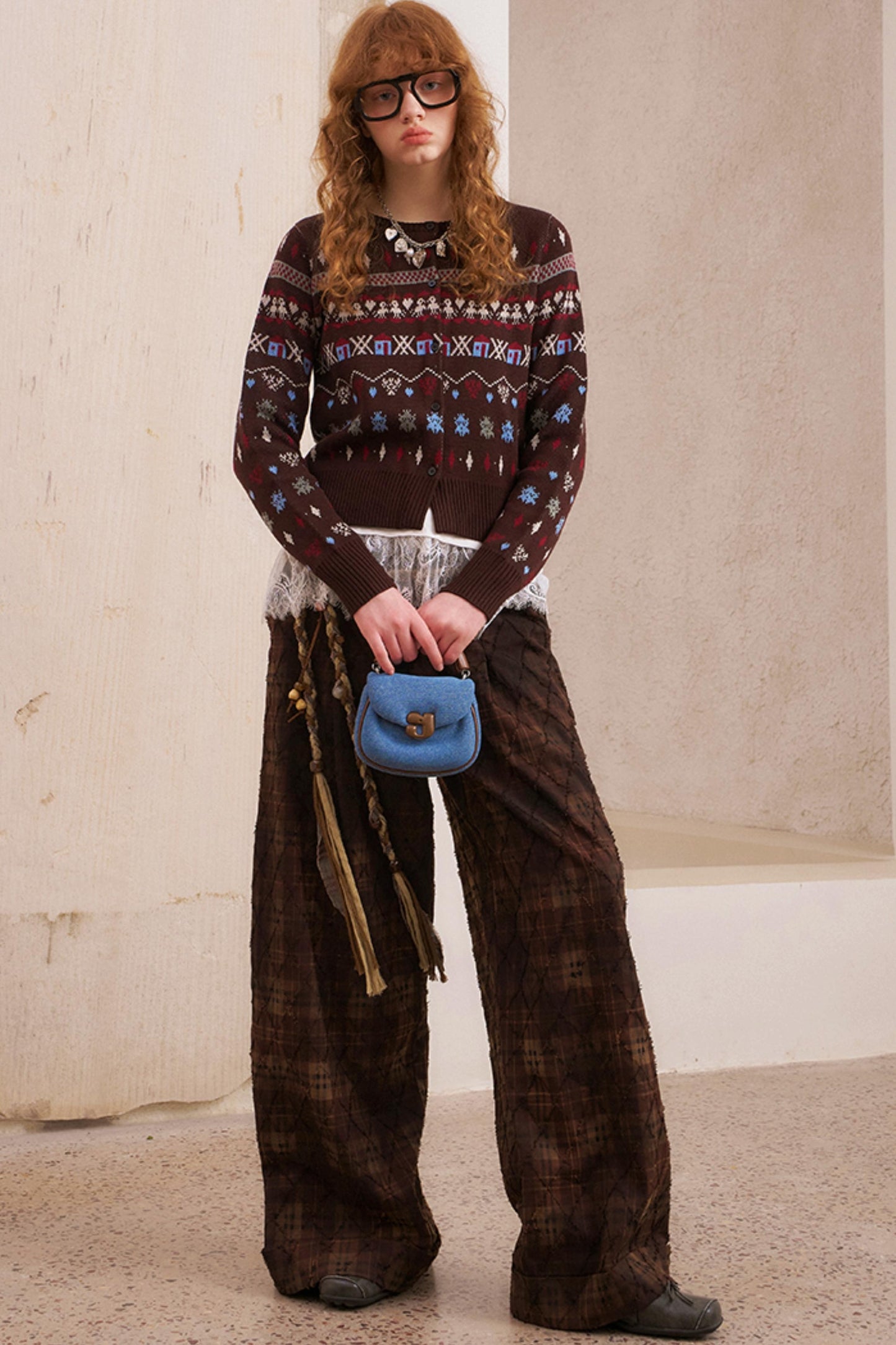 Textured Plaid Boho Slacks