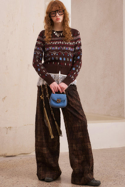 Textured Plaid Boho Slacks