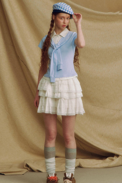 Navy Color Clash Shawl Tee