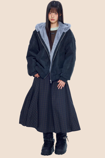 Mountain Carving Fur Collar Jacket