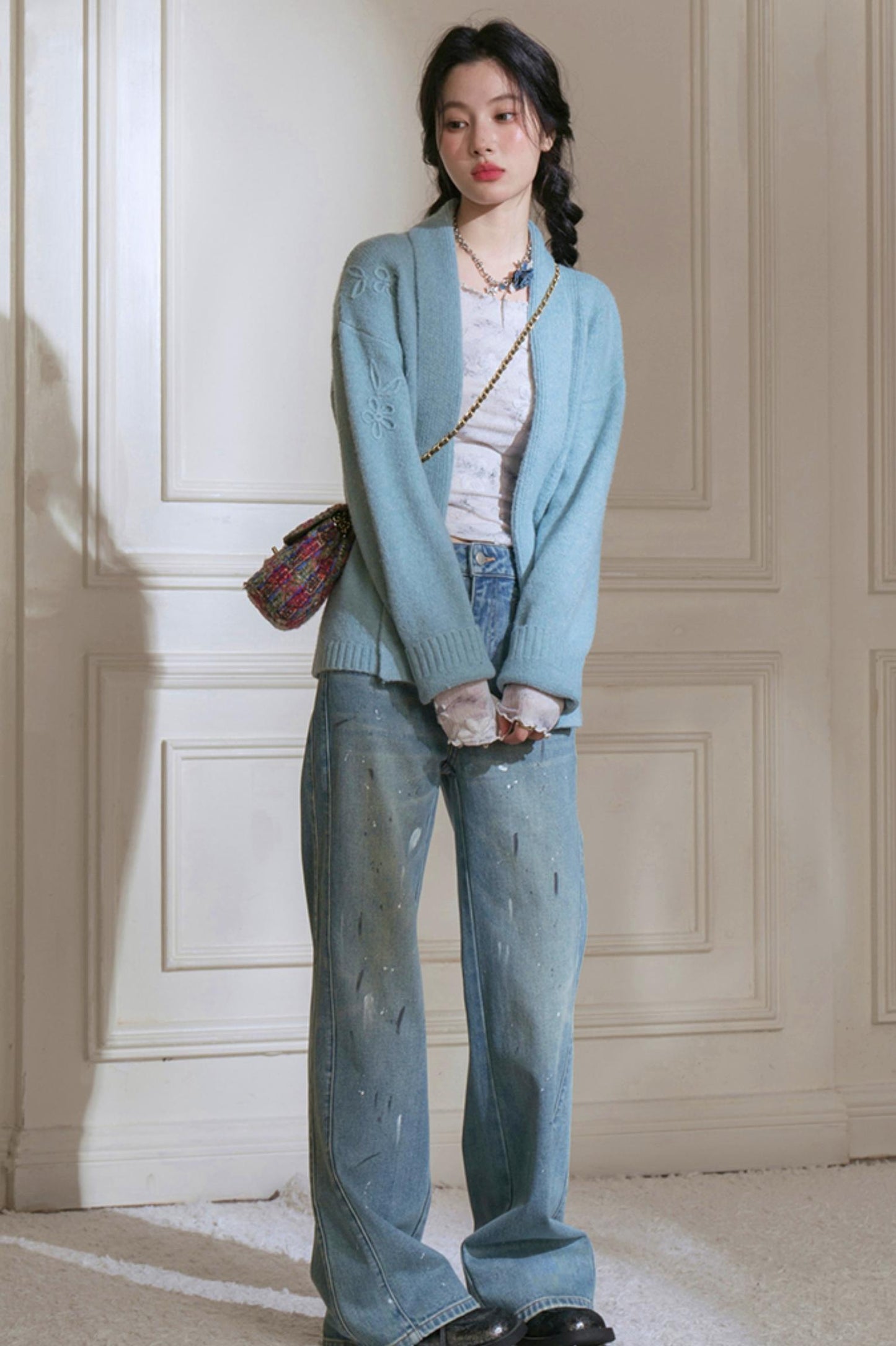 Misty Lake Blue Woolen Sweater Set