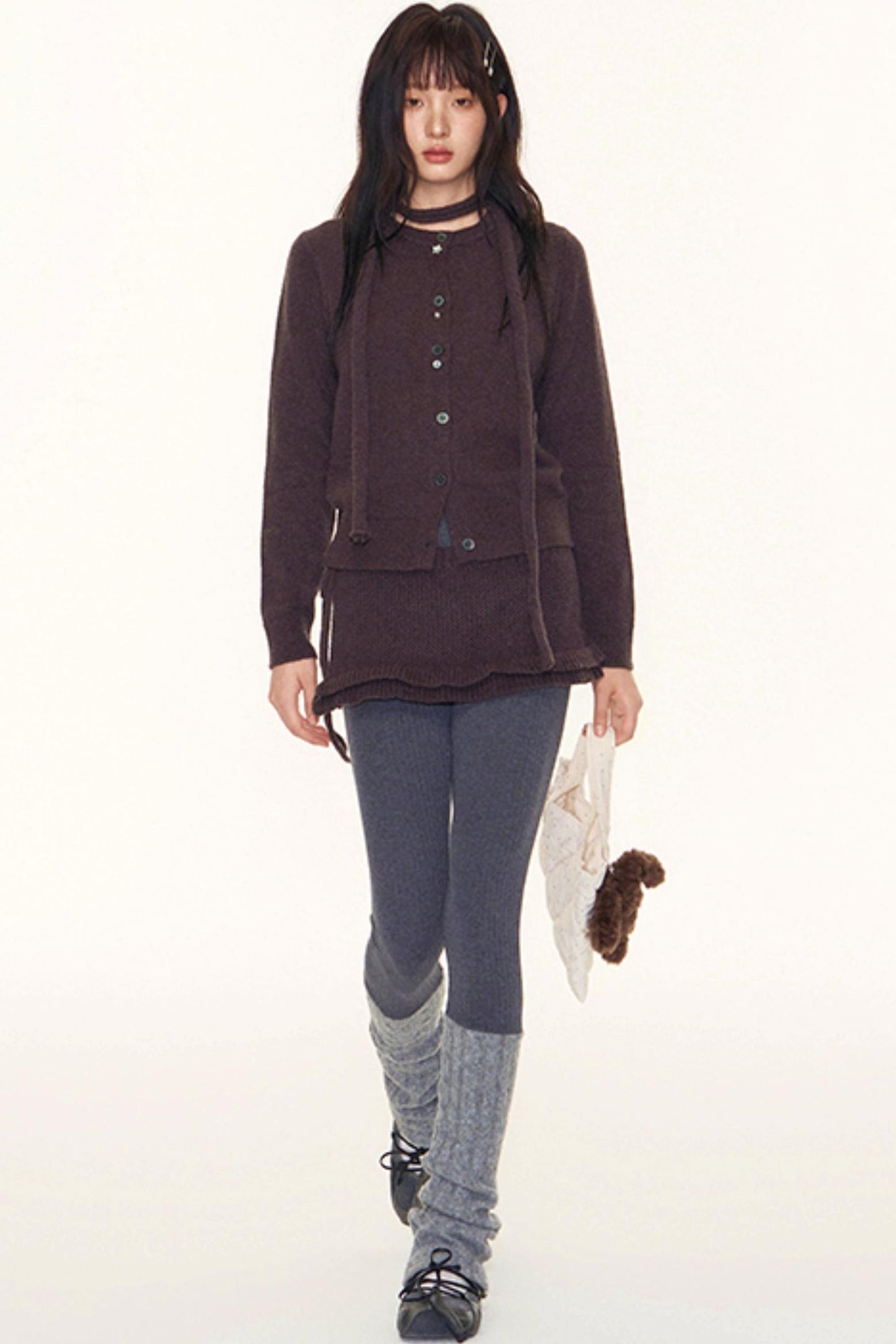 Original Lace-Up Crew Neck Cardigan Set-Up