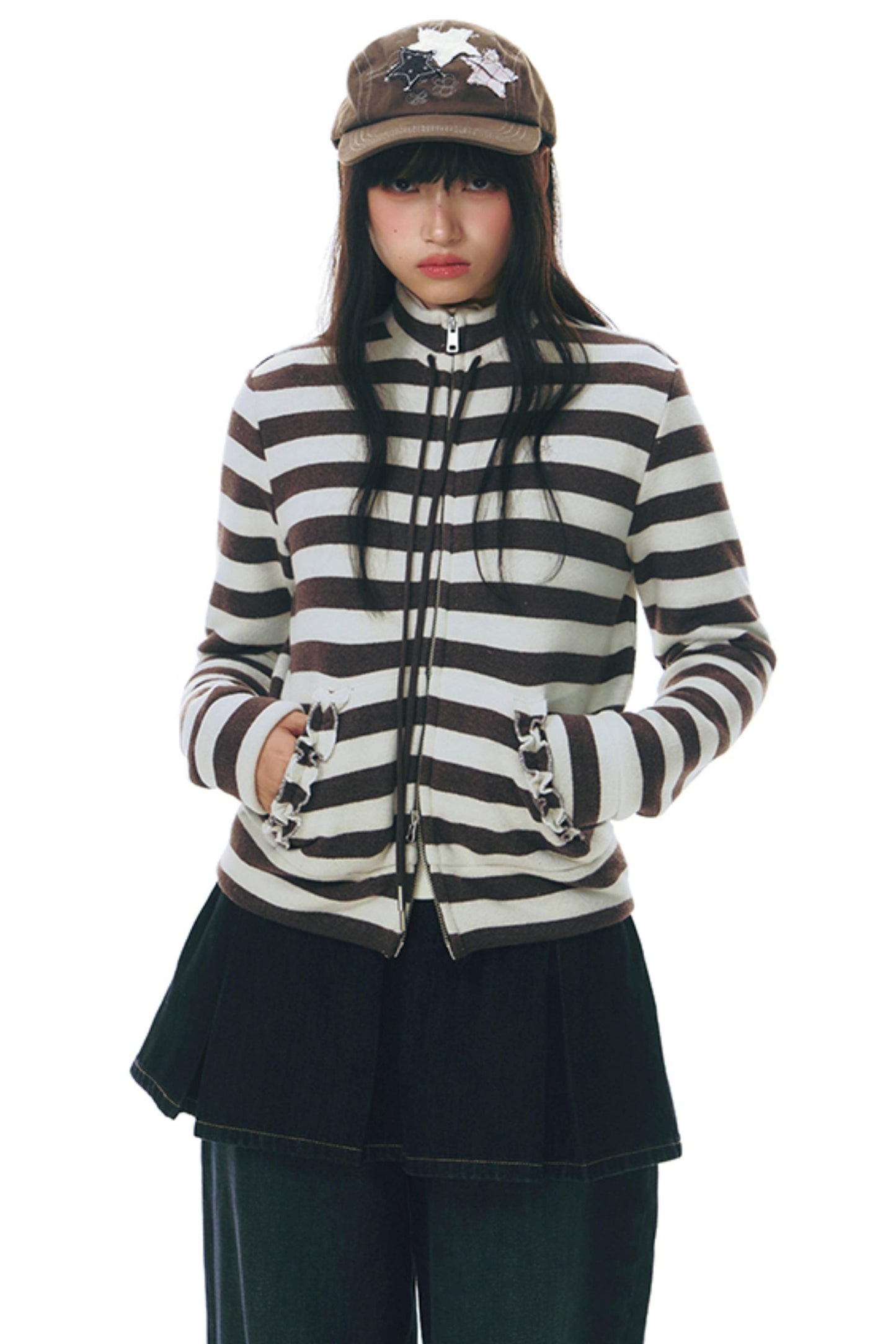 Stand-Up Striped Sweatshirt Jacket Set-Up