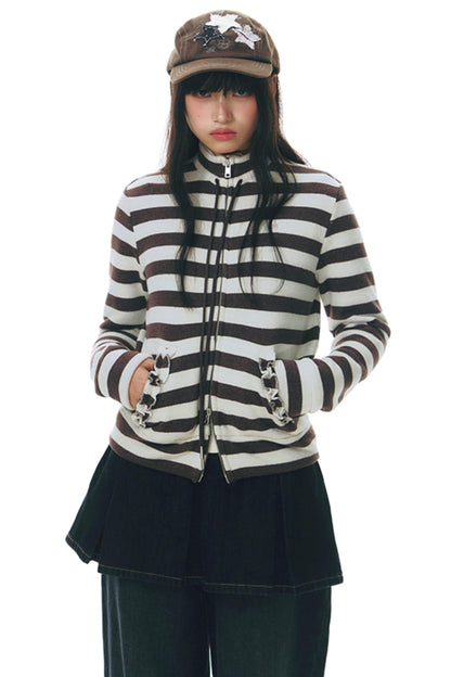 Stand-Up Striped Sweatshirt Jacket Set-Up