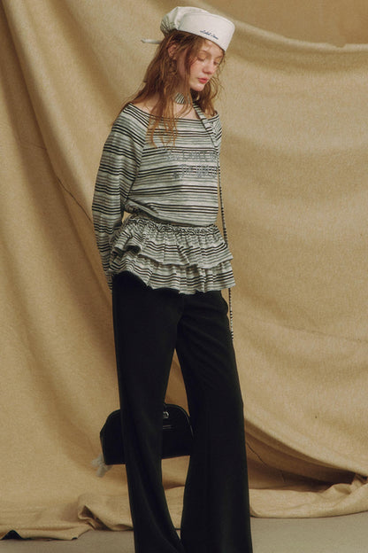 Chic One-Shoulder Striped Lace Top