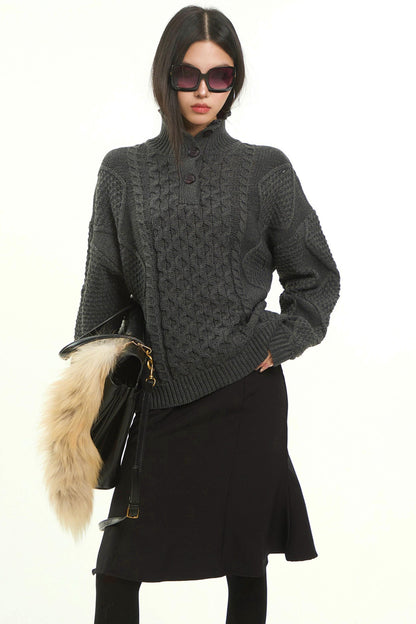 Retro Gray Twist Knitted Sweater