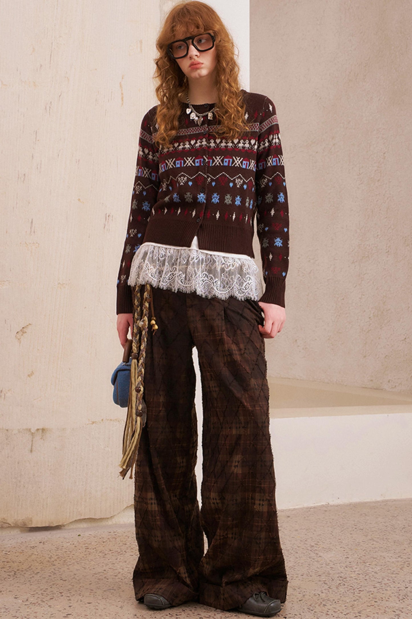 Textured Plaid Boho Slacks