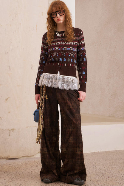 Textured Plaid Boho Slacks