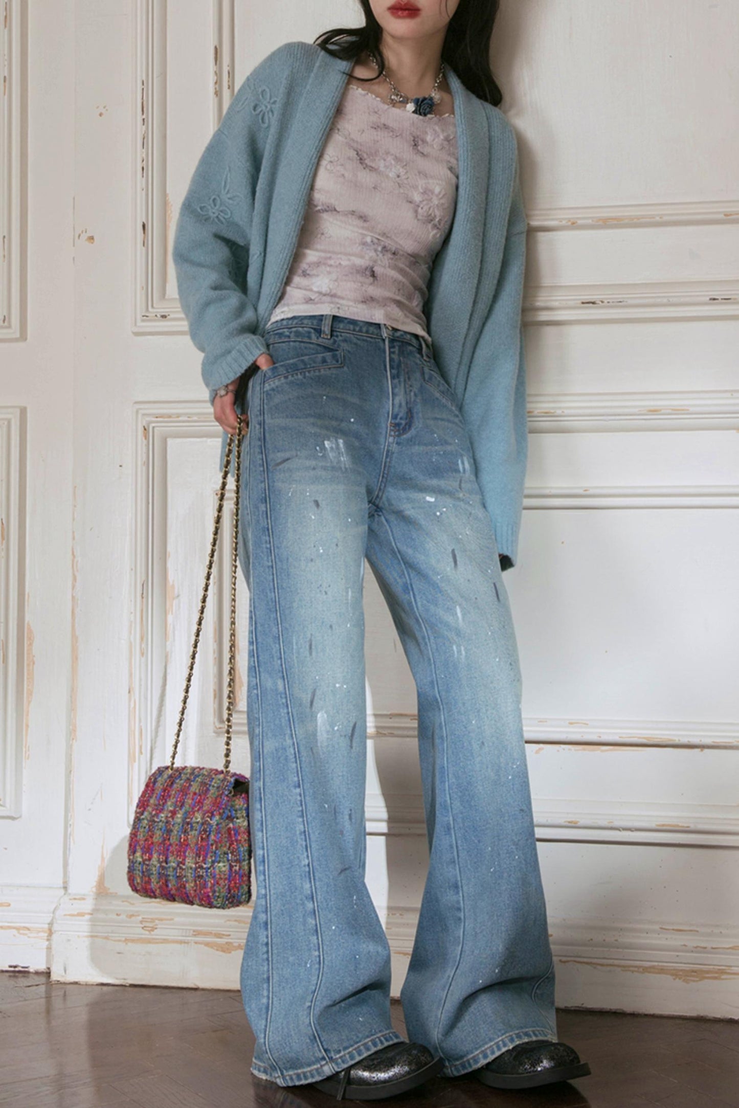 Misty Lake Blue Woolen Sweater Set