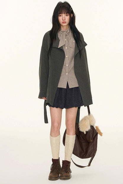 Dual-Purpose Plaid Patchwork Trench Coat