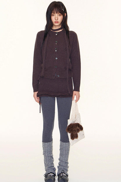 Original Lace-Up Crew Neck Cardigan Set-Up