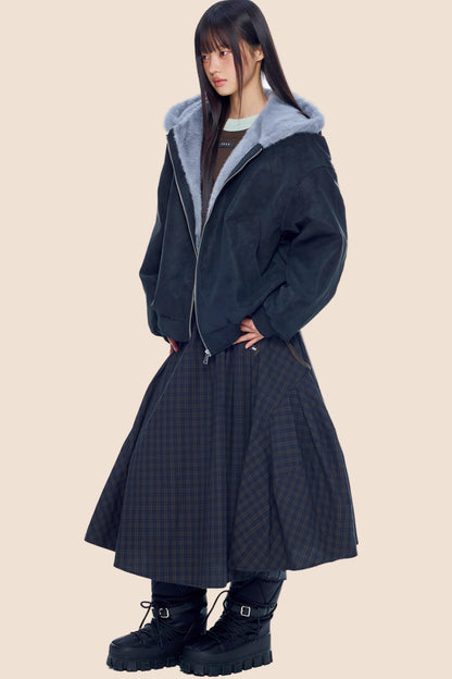 Mountain Carving Fur Collar Jacket