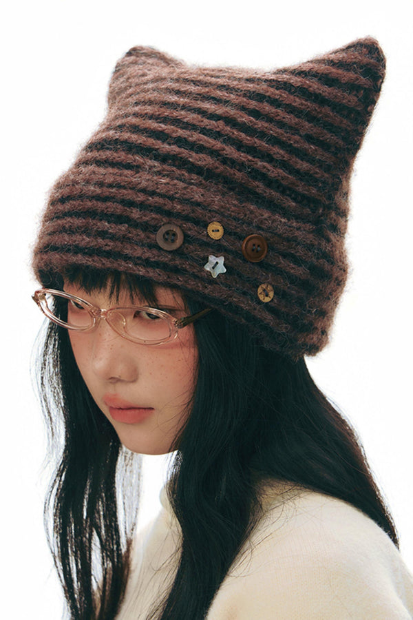 Striped Cat Ear Knit Hat