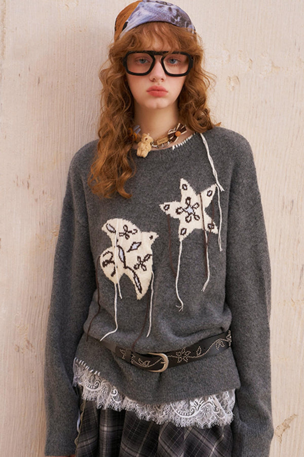 Star Fringe Long Sleeve Sweater