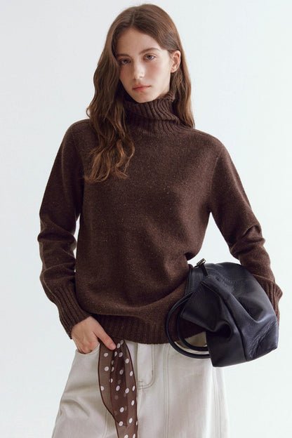 Wool Floral Yarn Turtleneck Sweater