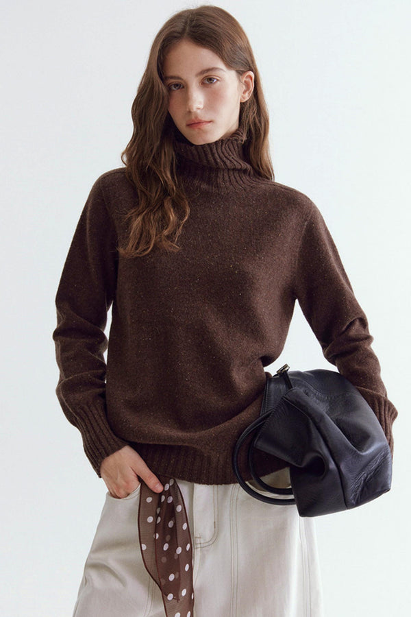 Wool Floral Yarn Turtleneck Sweater