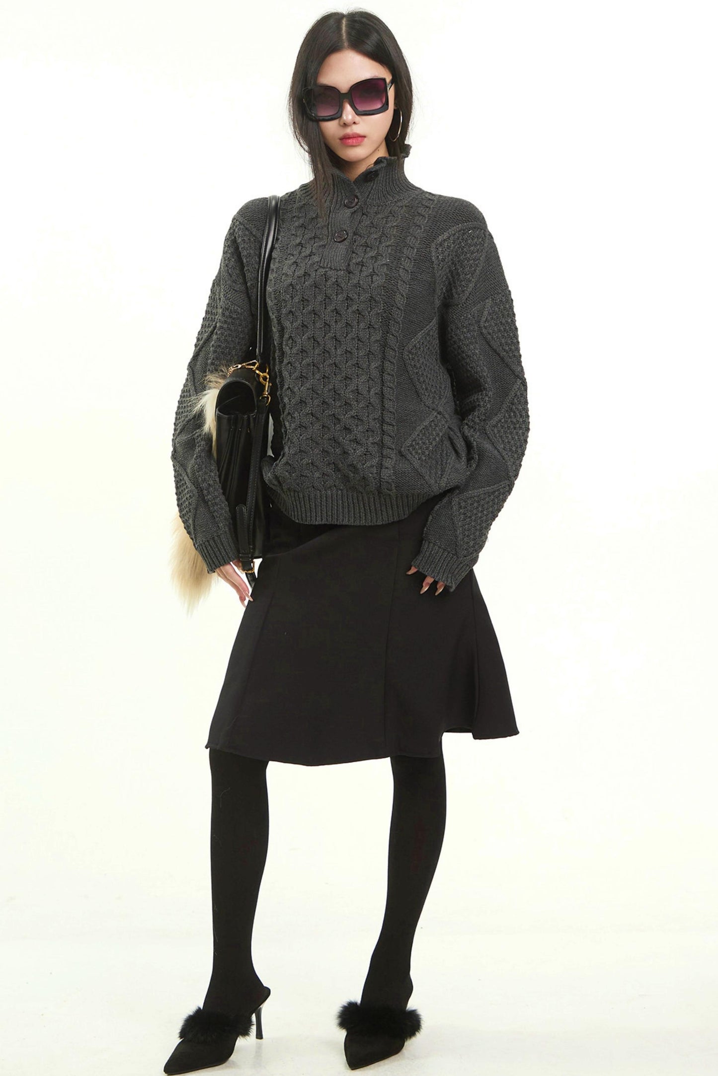 Retro Gray Twist Knitted Sweater