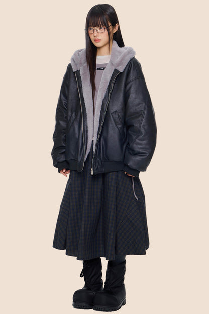 Furry Hooded Leather Jacket