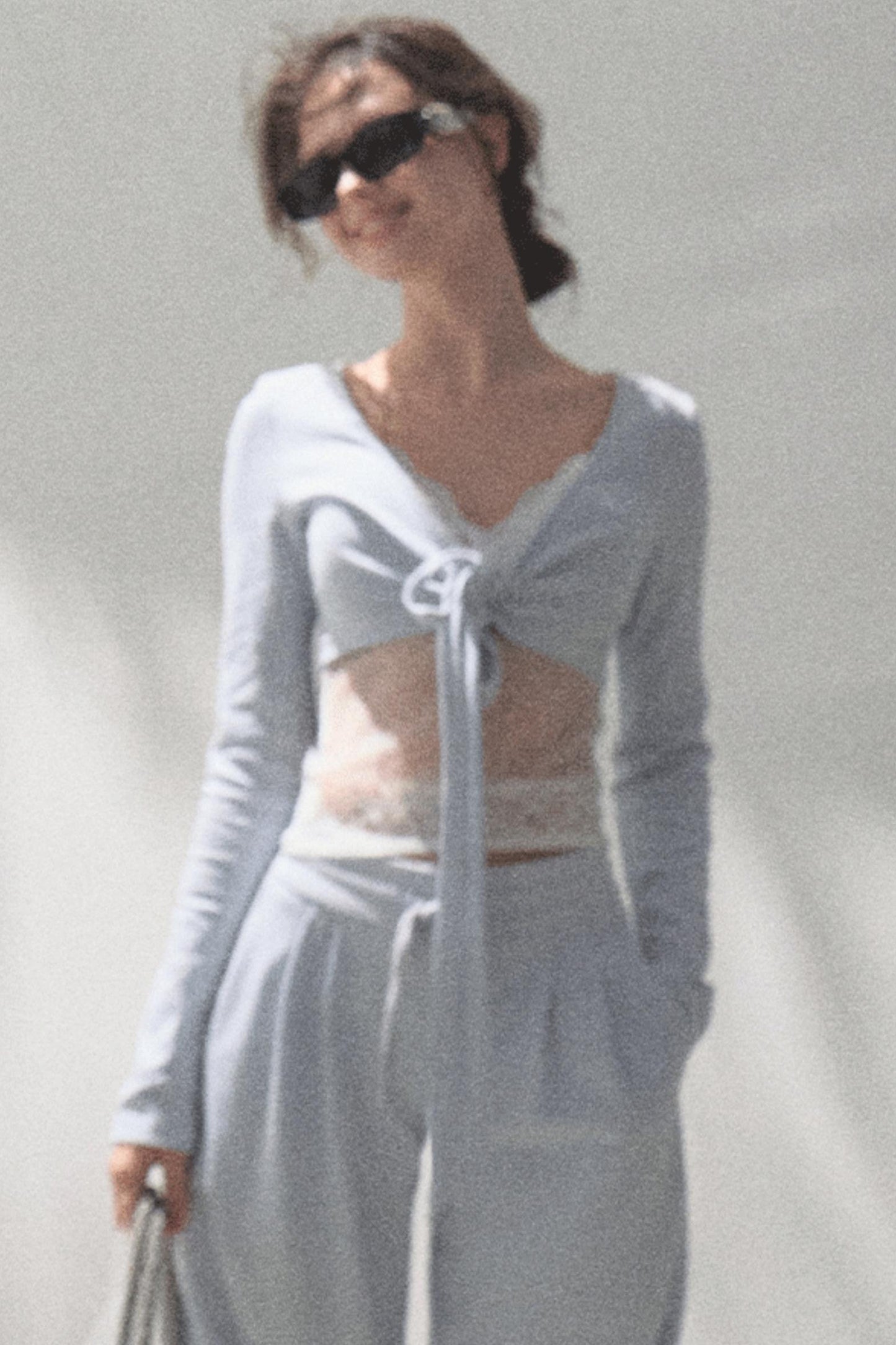 Lace-Up Top & Wide Leg Pants Set-Up