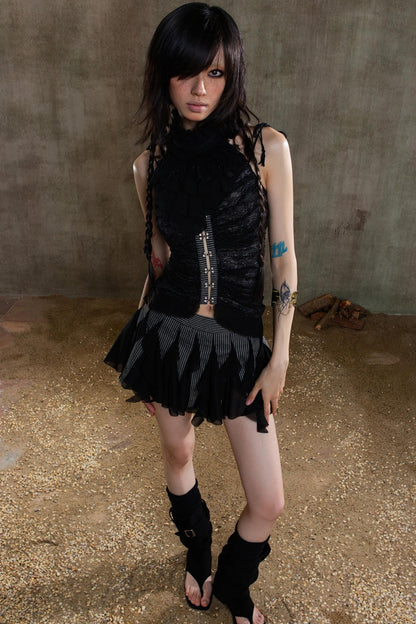 Necklace Accessory Multi-Ruched Lace Halter Top Set