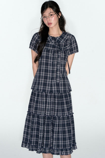 Sweet Cotton Plaid Skirt Set-Up