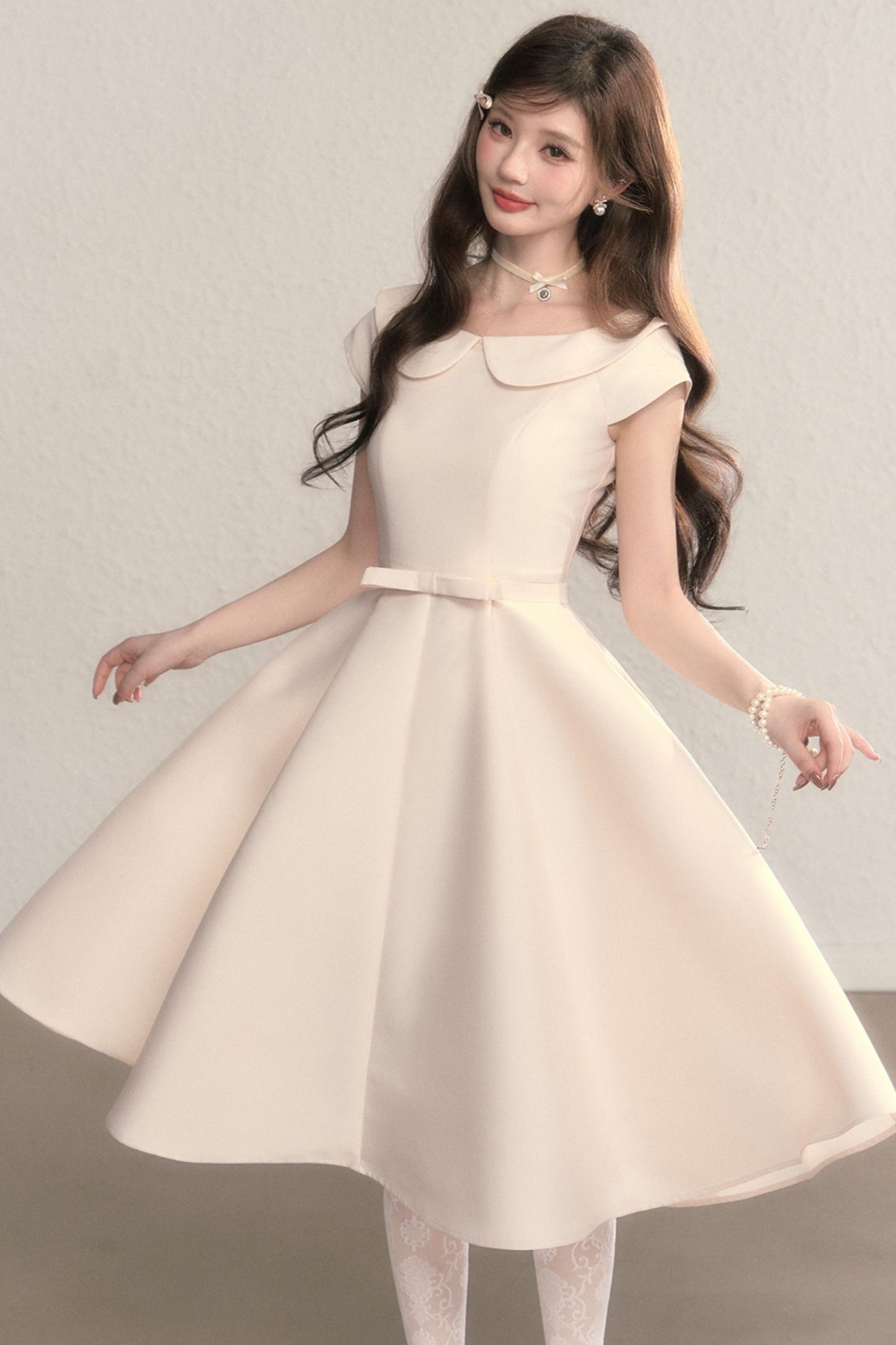 French Temperament Waist Cinched Doll Neck Dress