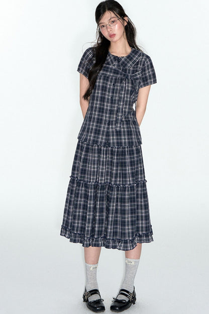Sweet Cotton Plaid Skirt Set-Up