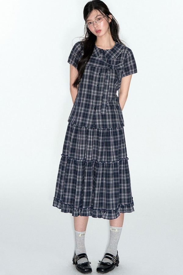 Sweet Cotton Plaid Skirt Set-Up