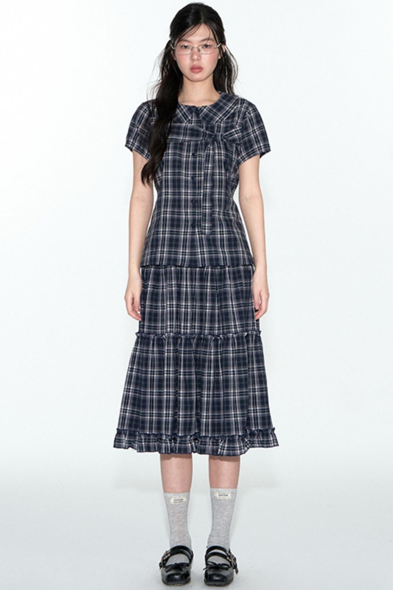 Sweet Cotton Plaid Skirt Set-Up
