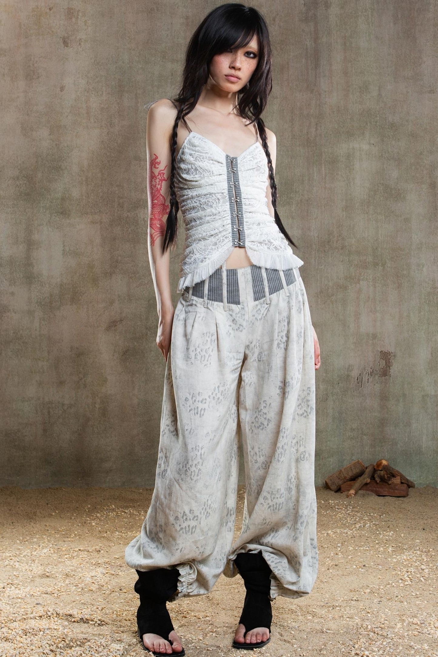 Necklace Accessory Multi-Ruched Lace Halter Top Set