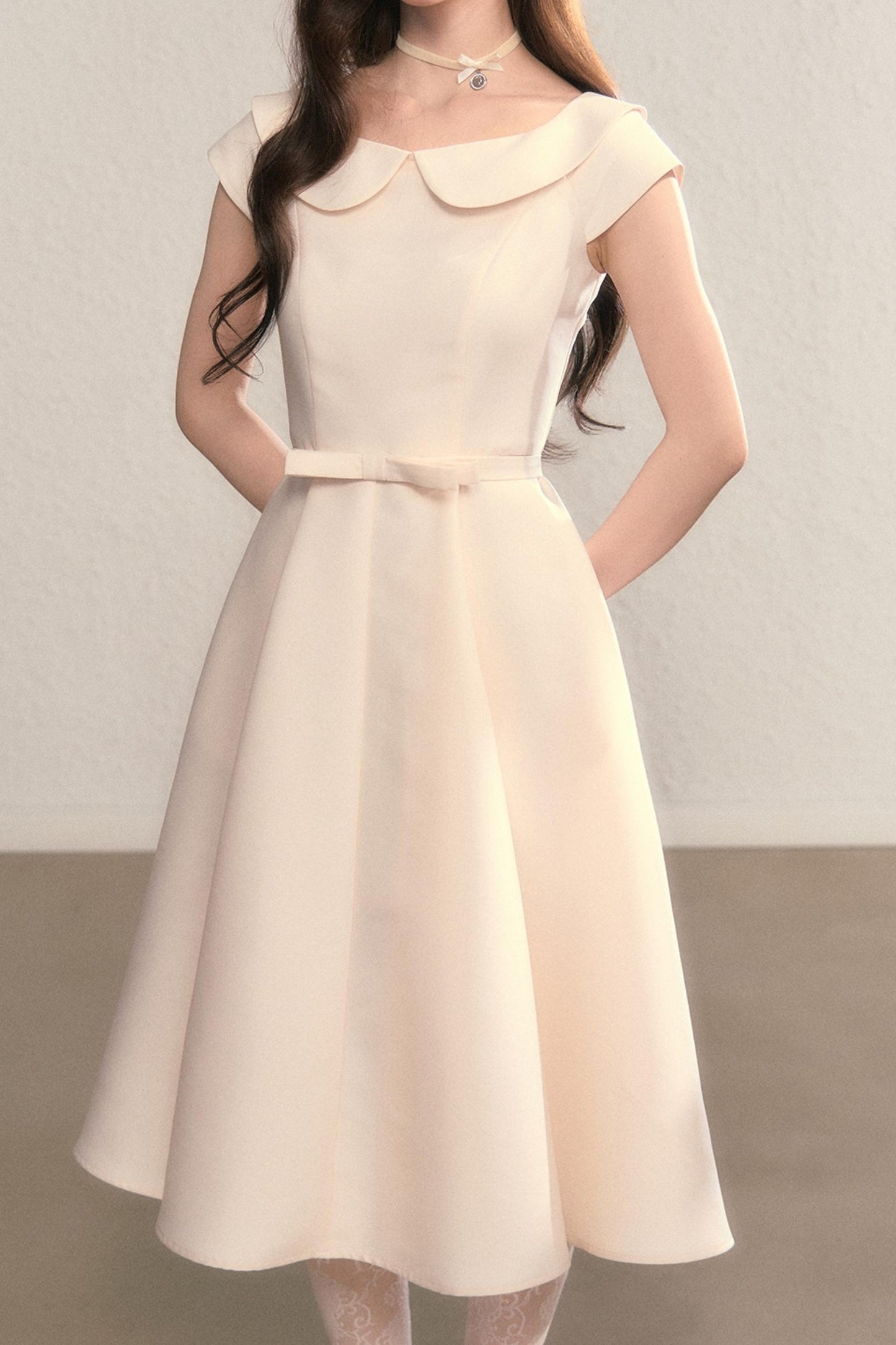 French Temperament Waist Cinched Doll Neck Dress