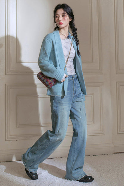 Misty Lake Blue Woolen Sweater Set