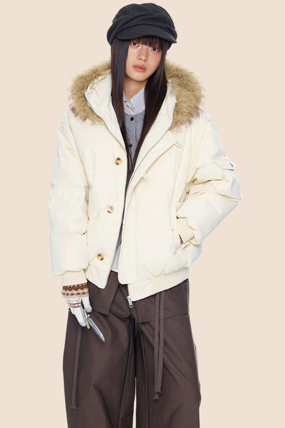 Large Fur Collar Hooded Jacket